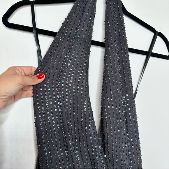 NWT Altar’d State Raven Beaded Sequin Backless Halter Mini Dress in Black - Picture 4 of 10